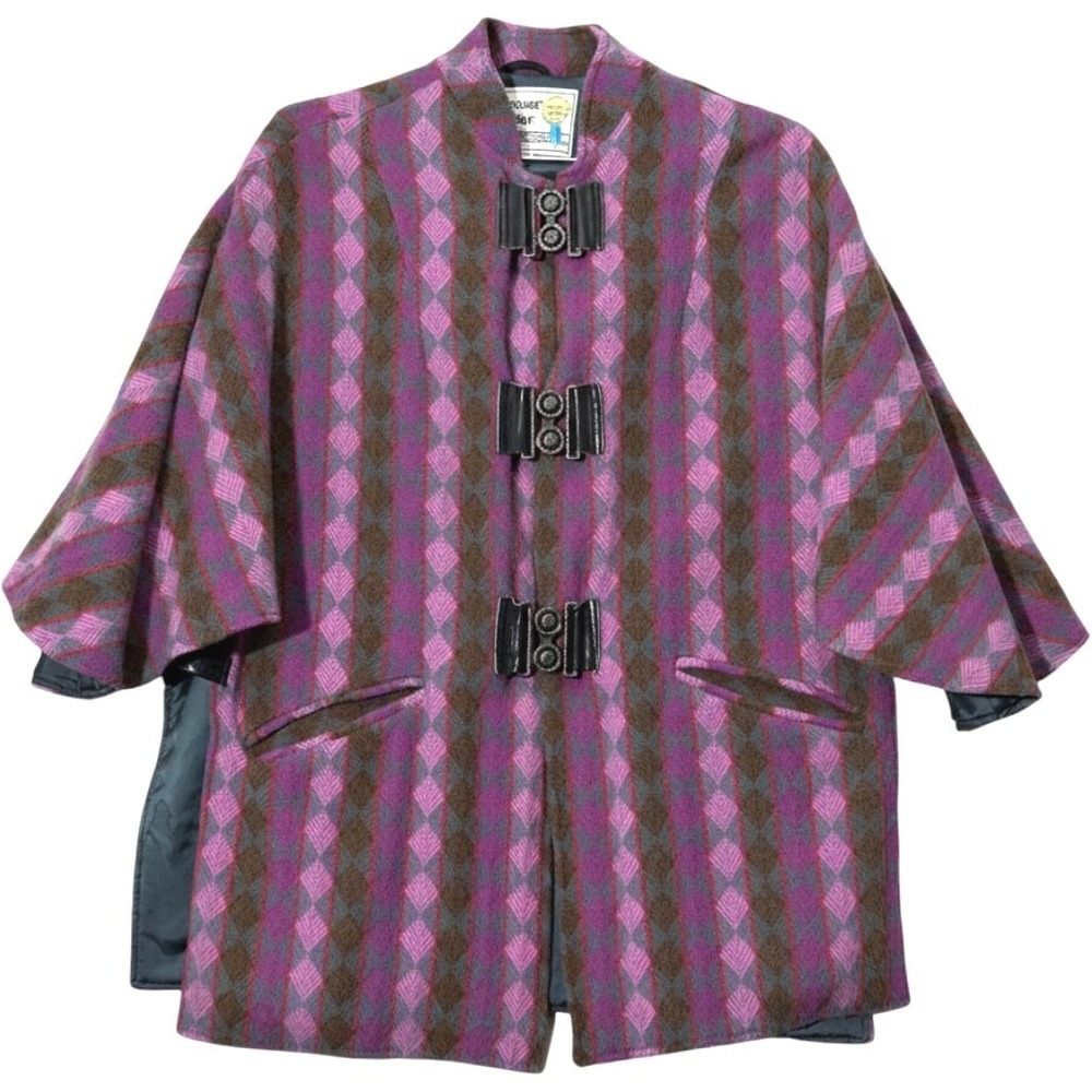 Vintage Pioneer Wear Wool Cape Jacket M Purple Plaid Western Toggle Coat USA